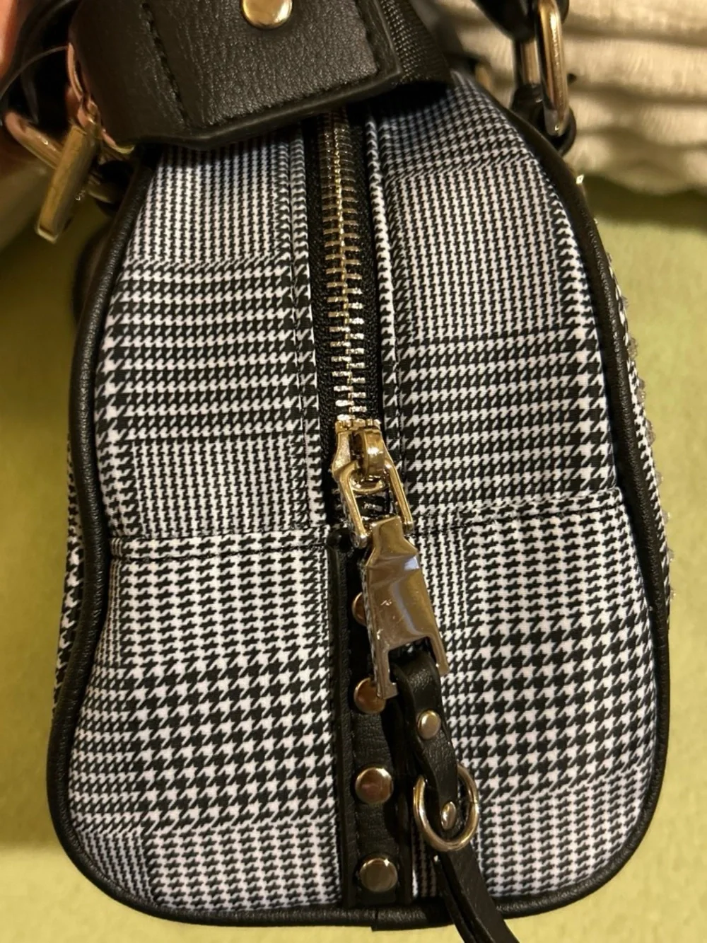 Black & White Plaid Dome Satchel